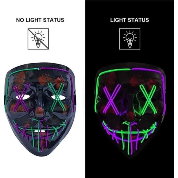 Blue & Purple Halloween Mask LED Light Scary Festival Cosplay Costume Masquerade - Picture 3 of 6
